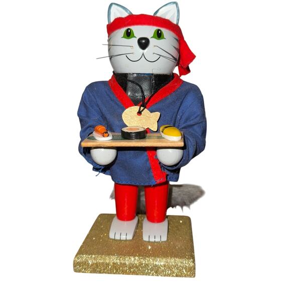 Sushi Chef Lucky Cat Nutcracker World Market Limited Edition 2016 7.5” h 4” w - Picture 1 of 5